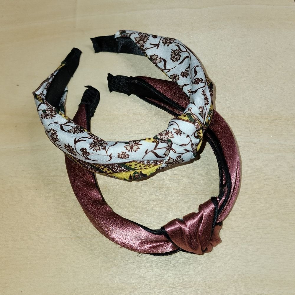 2 Headbands, 1 Floral Brown & Yellow Print, & 1 Metallic Blush and Black NWOT